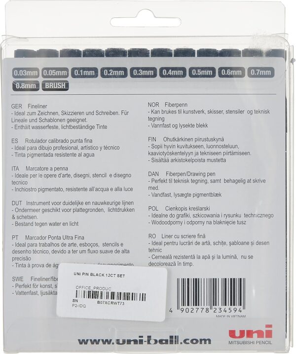 Uni Pin Fine Liner 12 Pen Set - Image 3