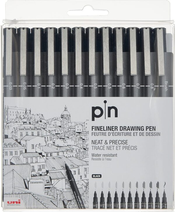 Uni Pin Fine Liner 12 Pen Set