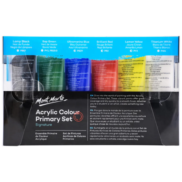 Mont Marte Acrylic Colour Primary Set 6 x 50ml - Image 2